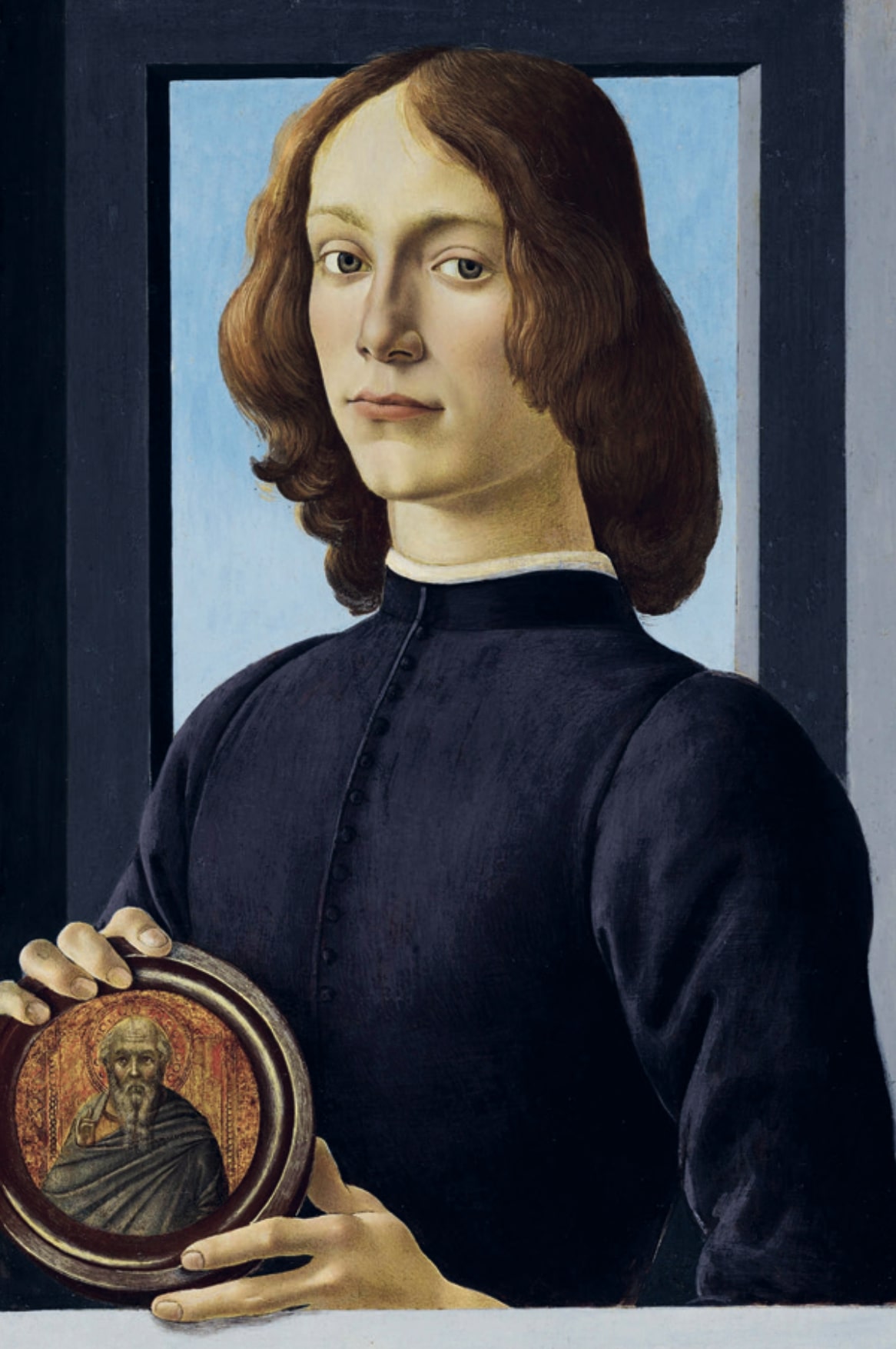 Sandro Botticelli: Giovane che tiene in mano un tondello (Medaliont tartó fiatal férfi), 1480 körül, tempera, fapanel, 58,4 × 39,4 cm, forrás: Wikimedia Commons
